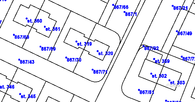 Parcela st. 320 v KÚ Robousy, Katastrální mapa