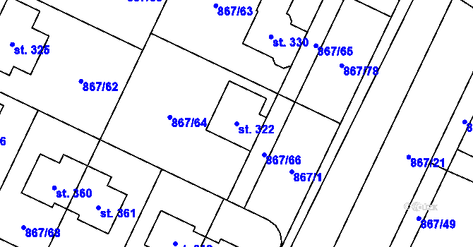 Parcela st. 322 v KÚ Robousy, Katastrální mapa
