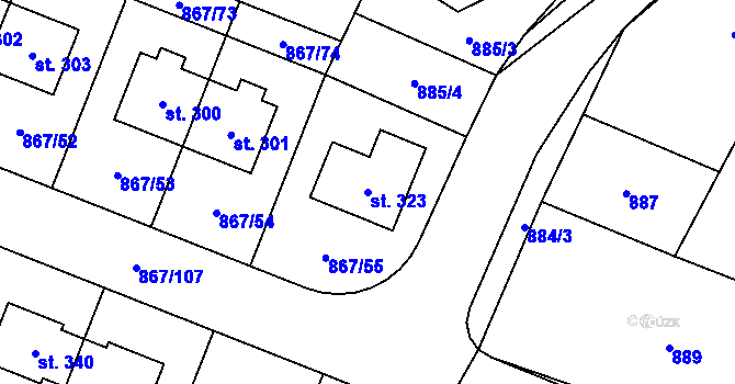 Parcela st. 323 v KÚ Robousy, Katastrální mapa