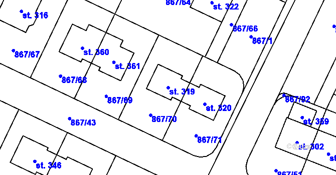 Parcela st. 319 v KÚ Robousy, Katastrální mapa
