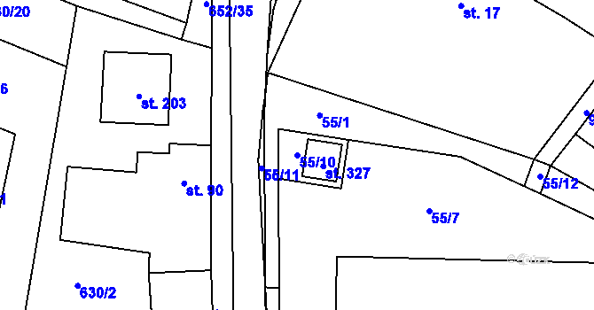Parcela st. 55/10 v KÚ Robousy, Katastrální mapa