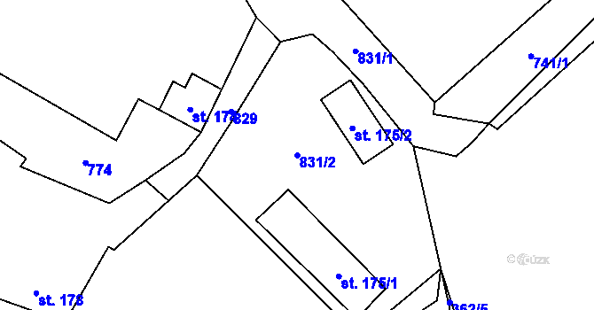Parcela st. 831/2 v KÚ Robousy, Katastrální mapa