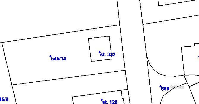 Parcela st. 332 v KÚ Robousy, Katastrální mapa