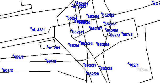 Parcela st. 652/26 v KÚ Robousy, Katastrální mapa