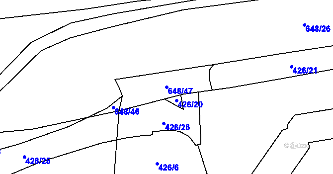 Parcela st. 648/47 v KÚ Robousy, Katastrální mapa