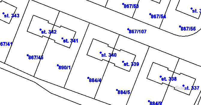 Parcela st. 340 v KÚ Robousy, Katastrální mapa