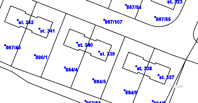 Parcela st. 339 v KÚ Robousy, Katastrální mapa