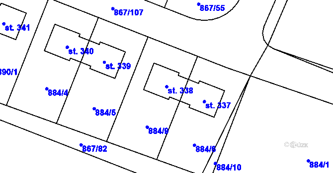 Parcela st. 338 v KÚ Robousy, Katastrální mapa