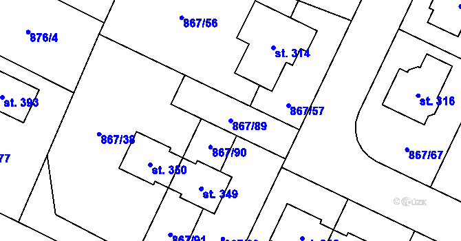 Parcela st. 867/89 v KÚ Robousy, Katastrální mapa