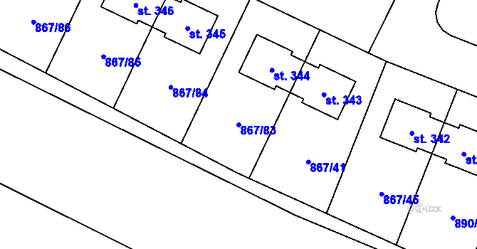 Parcela st. 867/83 v KÚ Robousy, Katastrální mapa