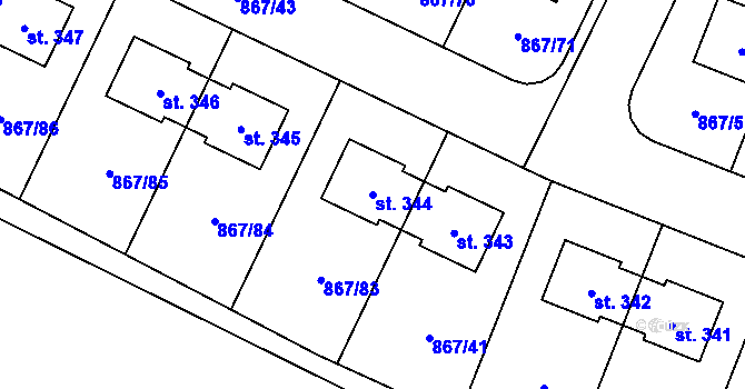 Parcela st. 344 v KÚ Robousy, Katastrální mapa