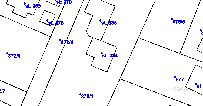 Parcela st. 334 v KÚ Robousy, Katastrální mapa