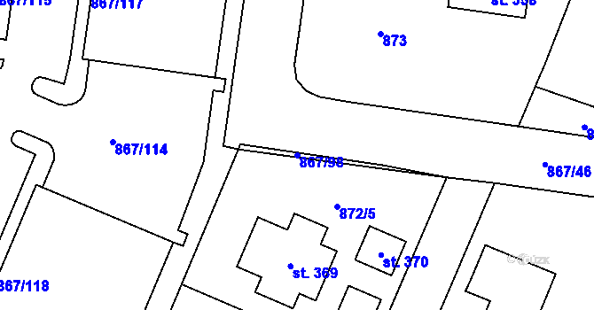 Parcela st. 867/98 v KÚ Robousy, Katastrální mapa