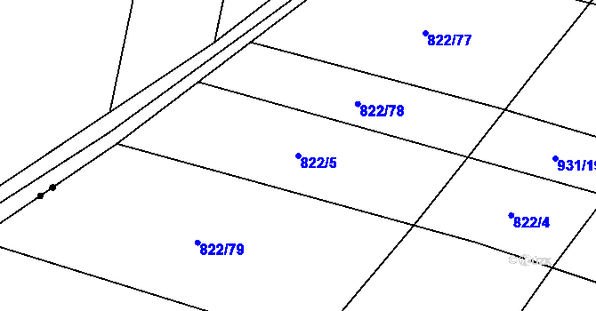 Parcela st. 822/5 v KÚ Robousy, Katastrální mapa