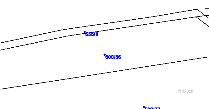 Parcela st. 608/36 v KÚ Robousy, Katastrální mapa