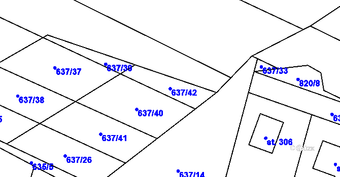Parcela st. 637/42 v KÚ Robousy, Katastrální mapa