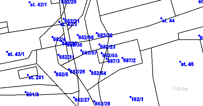 Parcela st. 652/55 v KÚ Robousy, Katastrální mapa