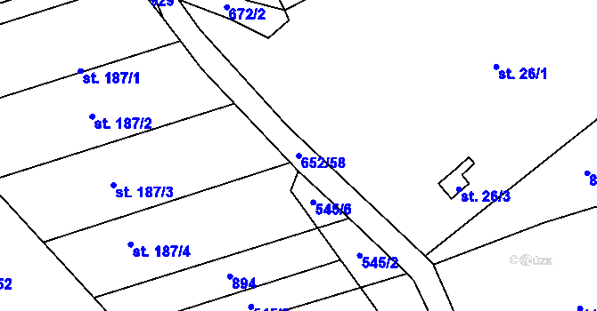 Parcela st. 652/58 v KÚ Robousy, Katastrální mapa