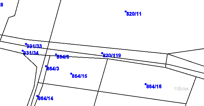 Parcela st. 820/119 v KÚ Robousy, Katastrální mapa