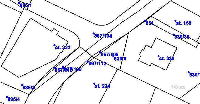 Parcela st. 867/106 v KÚ Robousy, Katastrální mapa