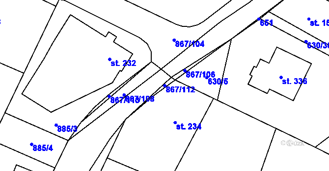 Parcela st. 867/112 v KÚ Robousy, Katastrální mapa