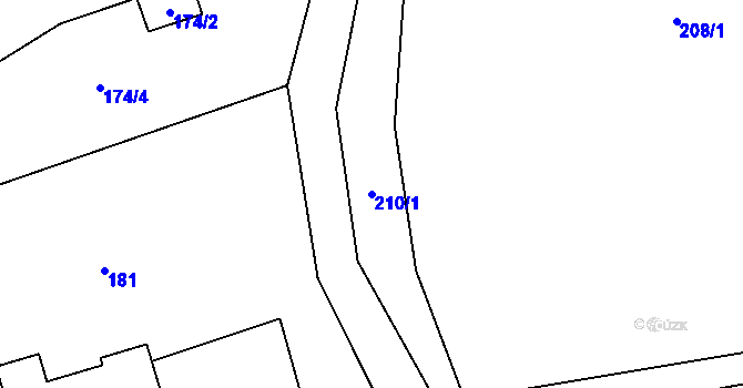 Parcela st. 210/1 v KÚ Robousy, Katastrální mapa