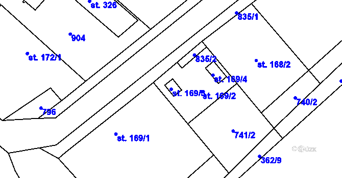 Parcela st. 169/3 v KÚ Robousy, Katastrální mapa