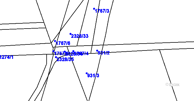 Parcela st. 931/2 v KÚ Robousy, Katastrální mapa