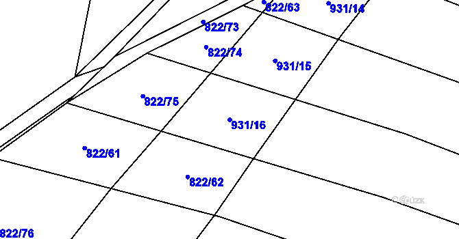 Parcela st. 931/16 v KÚ Robousy, Katastrální mapa
