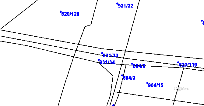 Parcela st. 931/33 v KÚ Robousy, Katastrální mapa