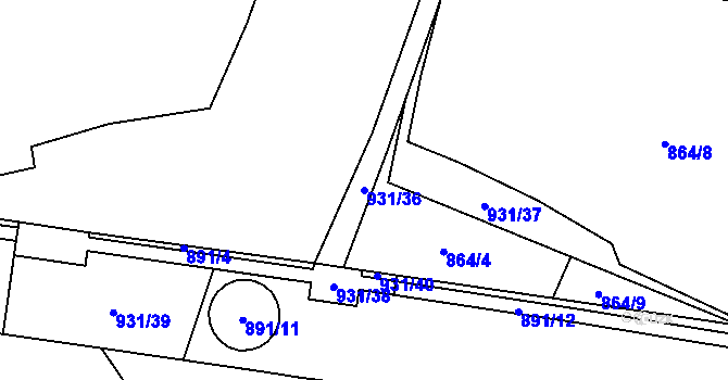 Parcela st. 931/36 v KÚ Robousy, Katastrální mapa
