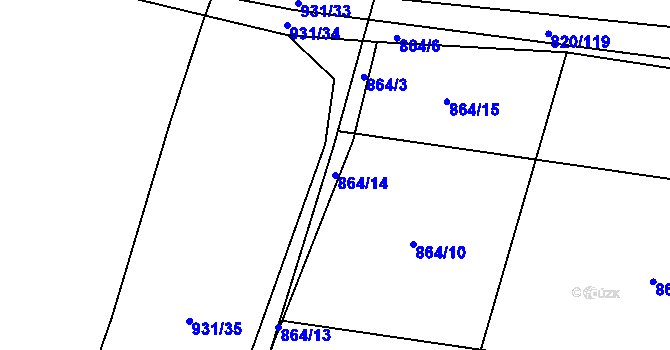 Parcela st. 864/14 v KÚ Robousy, Katastrální mapa