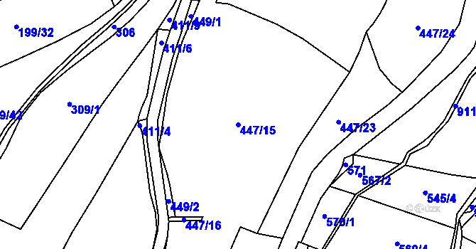 Parcela st. 447/15 v KÚ Břínkov, Katastrální mapa
