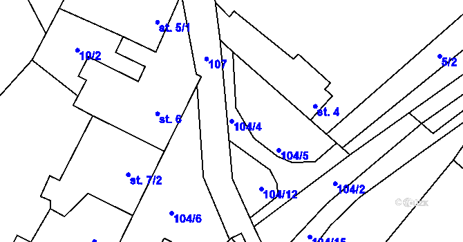 Parcela st. 104/4 v KÚ Dolní Ročov, Katastrální mapa