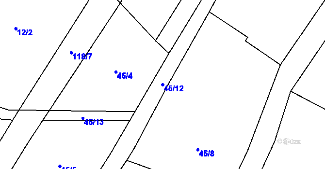 Parcela st. 45/12 v KÚ Dolní Ročov, Katastrální mapa