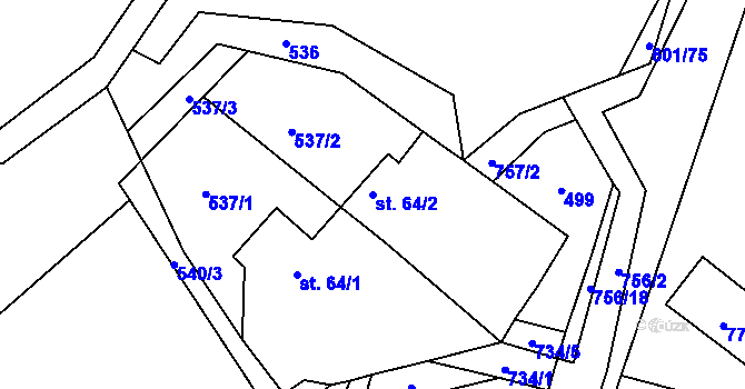 Parcela st. 64/2 v KÚ Horní Ročov, Katastrální mapa
