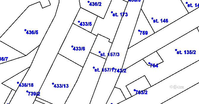 Parcela st. 157/3 v KÚ Horní Ročov, Katastrální mapa