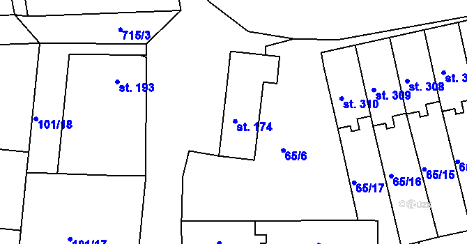 Parcela st. 174 v KÚ Horní Ročov, Katastrální mapa