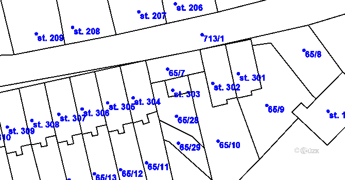 Parcela st. 303 v KÚ Horní Ročov, Katastrální mapa