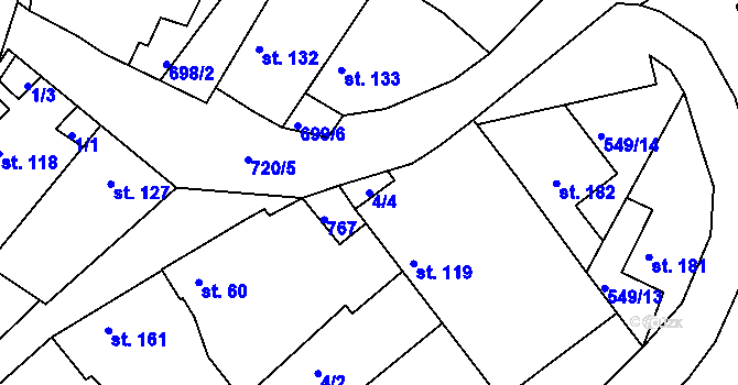 Parcela st. 4/4 v KÚ Horní Ročov, Katastrální mapa