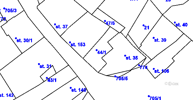 Parcela st. 44/1 v KÚ Horní Ročov, Katastrální mapa