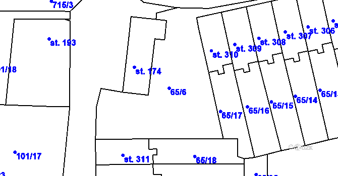 Parcela st. 65/6 v KÚ Horní Ročov, Katastrální mapa