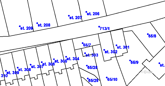 Parcela st. 65/7 v KÚ Horní Ročov, Katastrální mapa