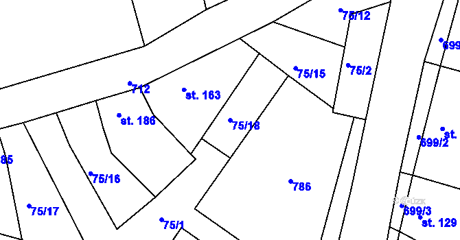 Parcela st. 75/18 v KÚ Horní Ročov, Katastrální mapa