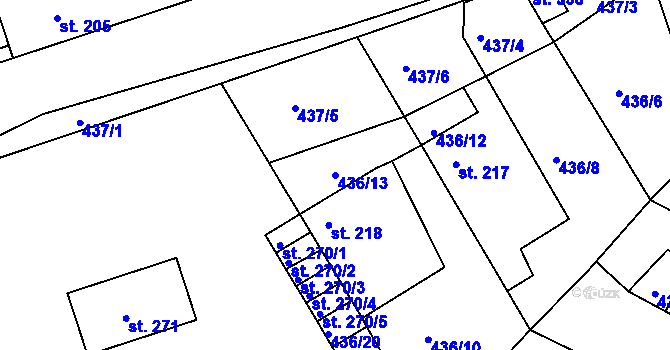 Parcela st. 436/13 v KÚ Horní Ročov, Katastrální mapa