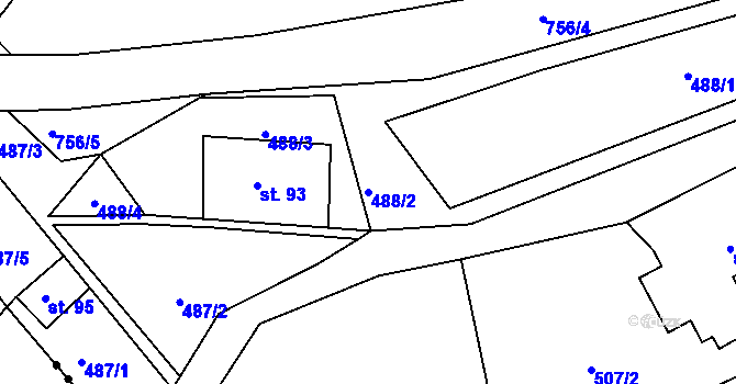 Parcela st. 488/2 v KÚ Horní Ročov, Katastrální mapa