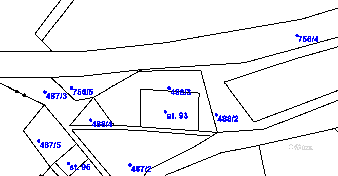 Parcela st. 488/3 v KÚ Horní Ročov, Katastrální mapa