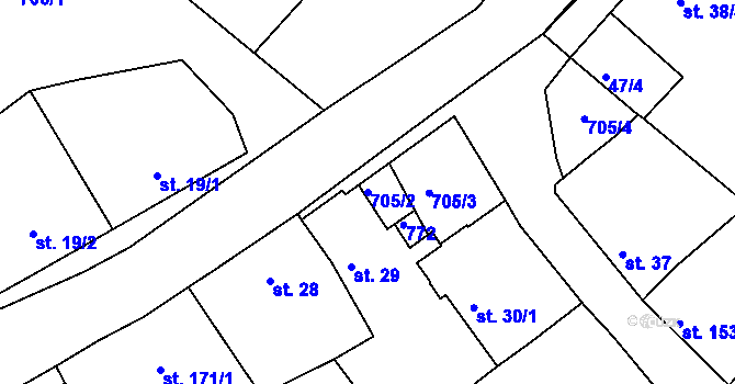 Parcela st. 705/2 v KÚ Horní Ročov, Katastrální mapa