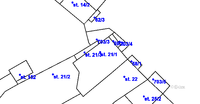 Parcela st. 21/1 v KÚ Horní Ročov, Katastrální mapa