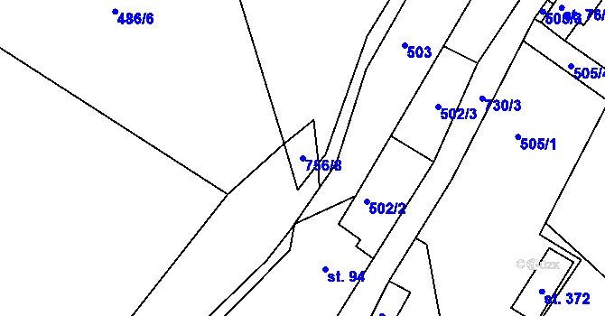 Parcela st. 756/8 v KÚ Horní Ročov, Katastrální mapa